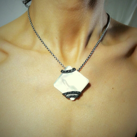 Vintage Art Deco Sterling Silver Mother of Pearl & Marcasite Brooch/Pendant - Picture 1 of 4